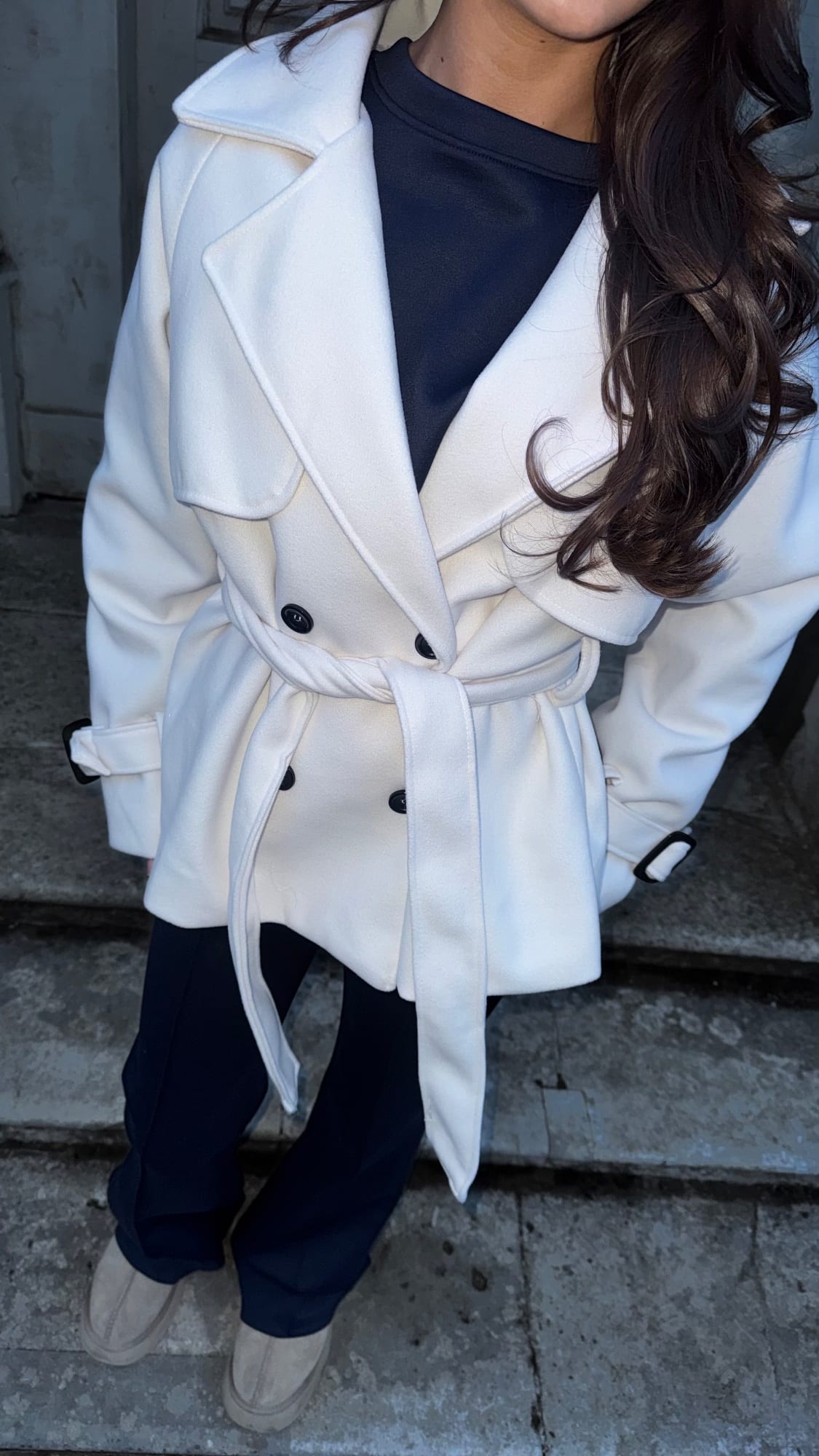 Cream Belted Tailored Jacket